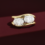 Two Tone Toi et Moi Lab Grown Diamond Ring, Oval Two Stone Engagement Ring, 14K White and Yellow Gold, Romantic Bypass Ring, Gift for Her