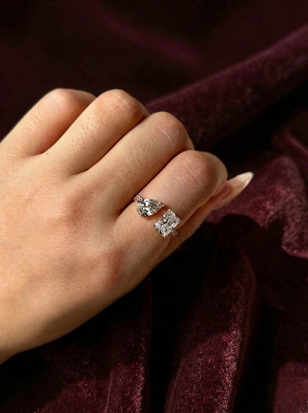 Pear and Radiant Lab Grown Diamond Toi et Moi Engagement Ring, Two Stone Diamond Ring, 14K Yellow Gold Diamond Ring, IGI Certified