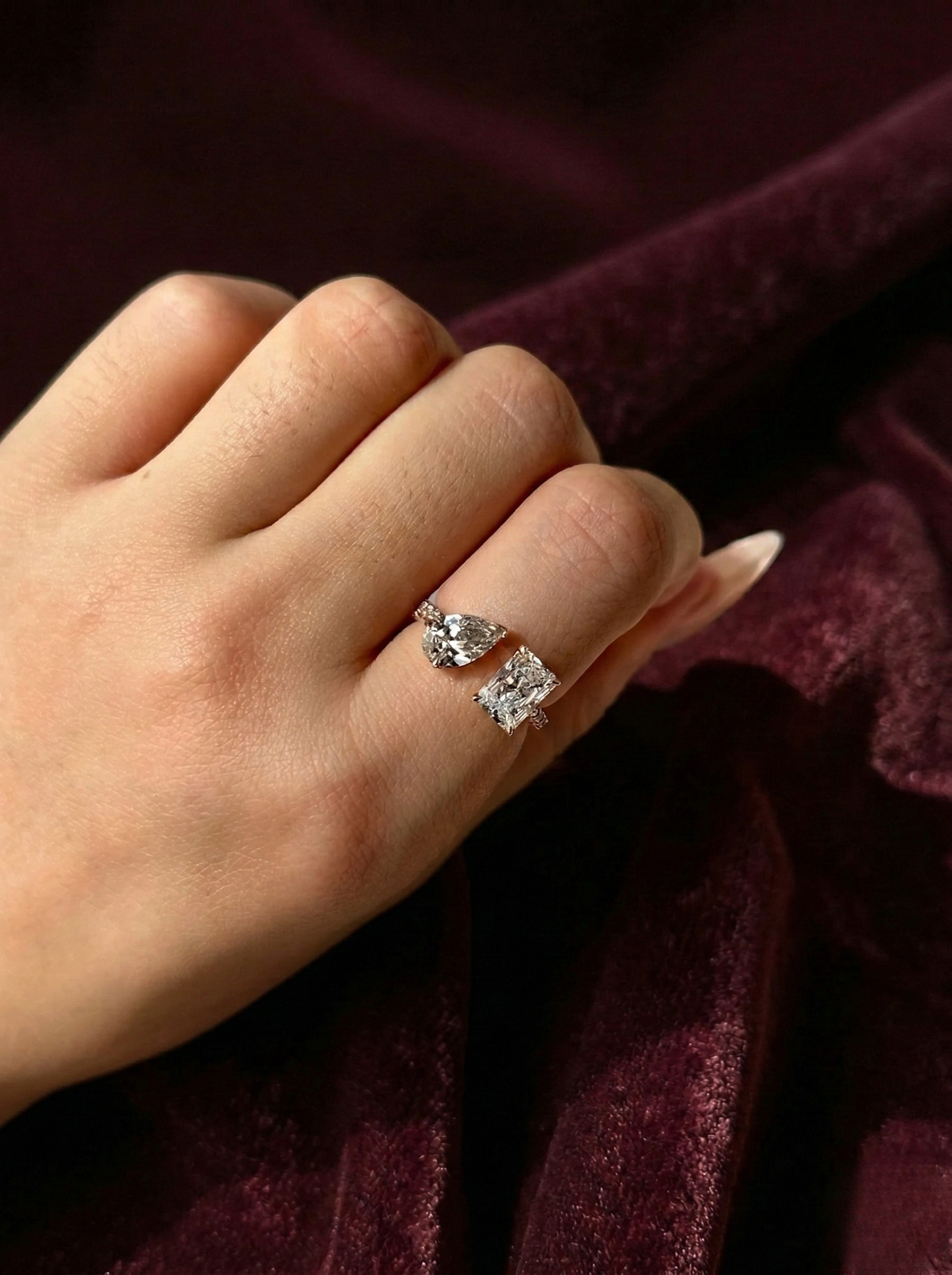 Pear and Radiant Lab Grown Diamond Toi et Moi Engagement Ring, Two Stone Diamond Ring, 14K Yellow Gold Diamond Ring, IGI Certified