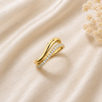Double Wave Diamond Wedding Band | Lab Grown | 14K Gold | Stacking Ring