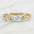 Moval Cut East West Half Bezel Solitaire Ring | Lab Grown Diamond | 14K Yellow Gold