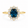 London Blue Topaz Halo Ring | 3.5 CT Oval Gemstone | Lab Grown Diamond Halo | Vintage Style Engagement Ring | 14K Gold