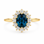 London Blue Topaz Halo Ring | 3.5 CT Oval Gemstone | Lab Grown Diamond Halo | Vintage Style Engagement Ring | 14K Gold
