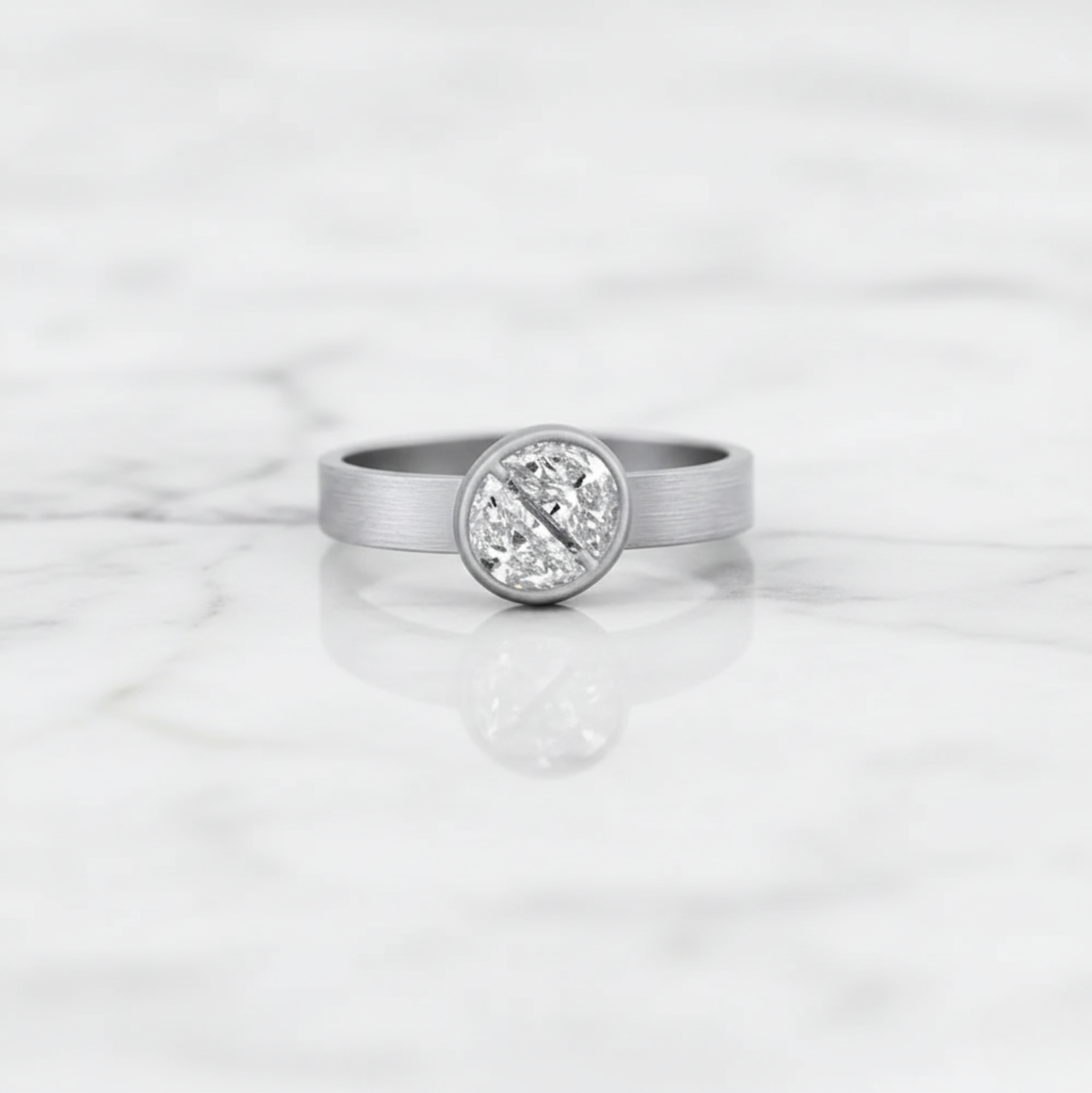Half Moon Diamond | Matte Finish Ring | Lab Created Diamond | 14K Solid Gold