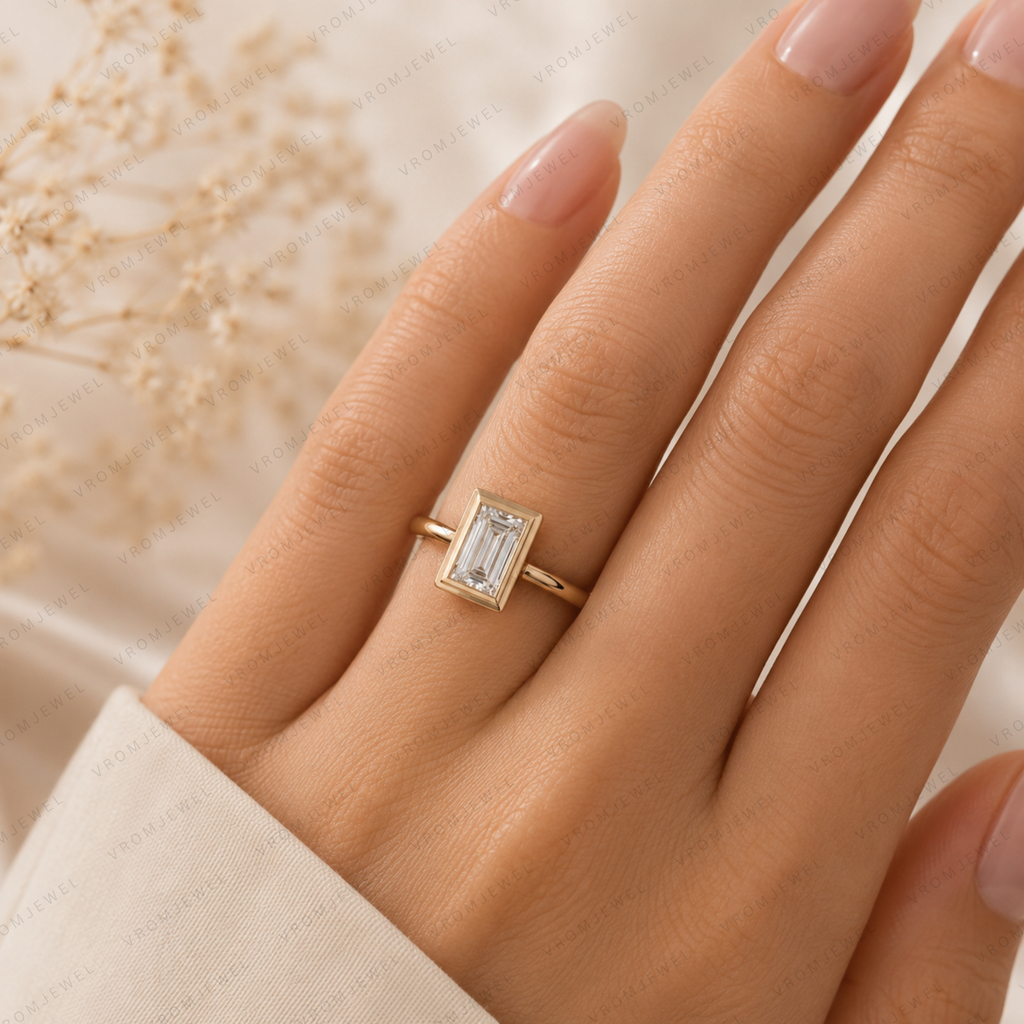 Baguette Cut Lab Diamond Bezel Engagement Ring