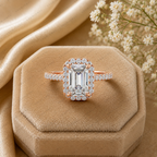 Emerald Cut Lab Grown Diamond Halo Bridal Engagement Ring in 14K/18K Gold