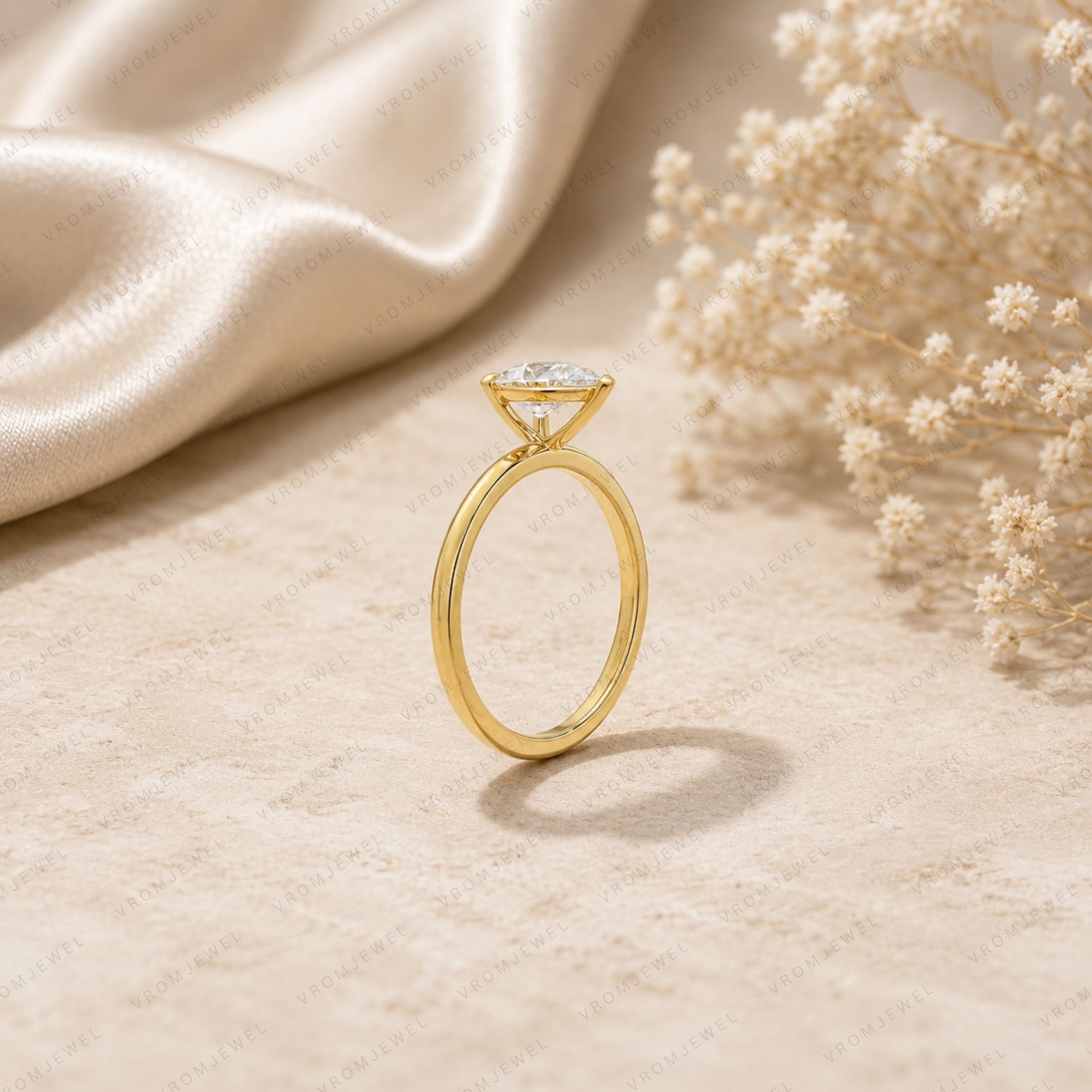 Pear Cut Lab Grown Diamond Solitaire Engagement Ring in Solid 14K Gold
