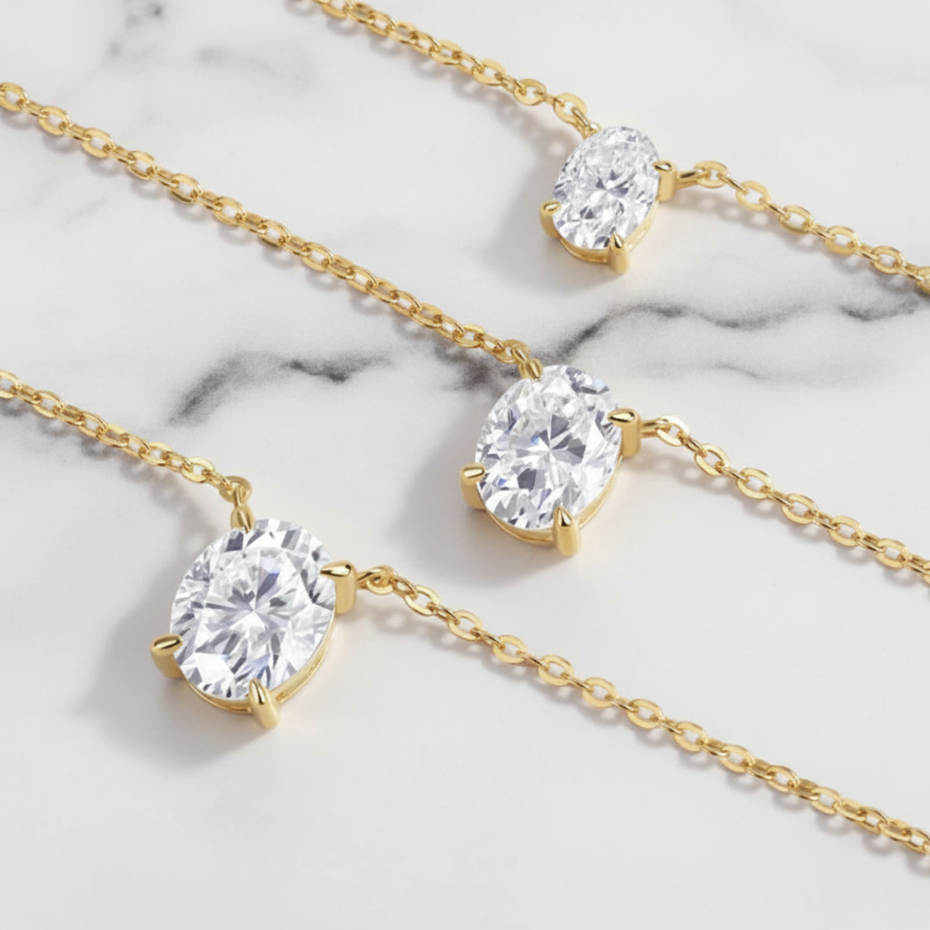 Dainty Pendant Necklace Oval | Lab Grown Diamond | 14K Yellow Gold Minimal Design