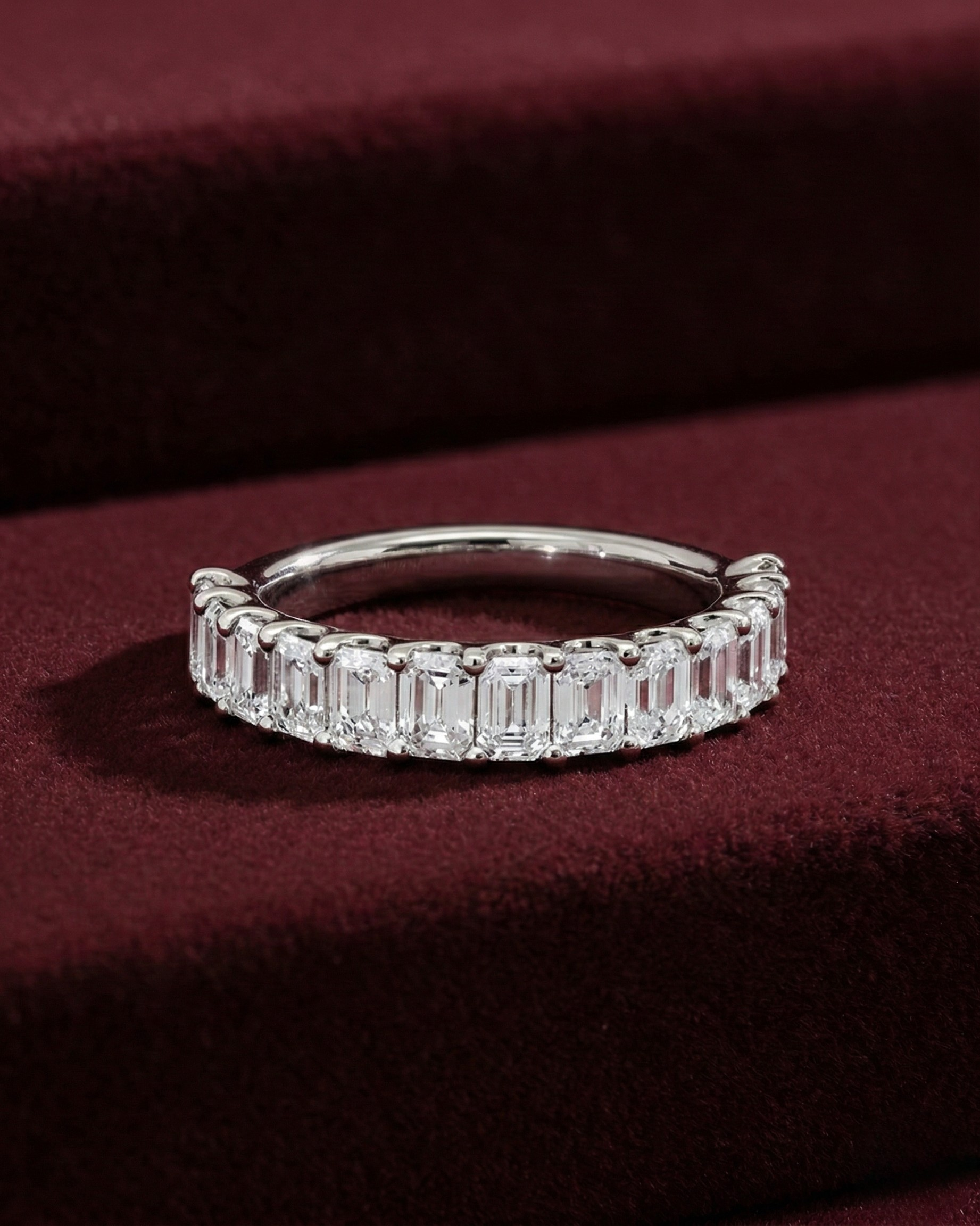 Emerald Cut Lab Grown Diamond Half Eternity Band, 1.95 Carat Emerald Diamond Wedding Band, Emerald Cut Anniversary Ring, Minimalist Band