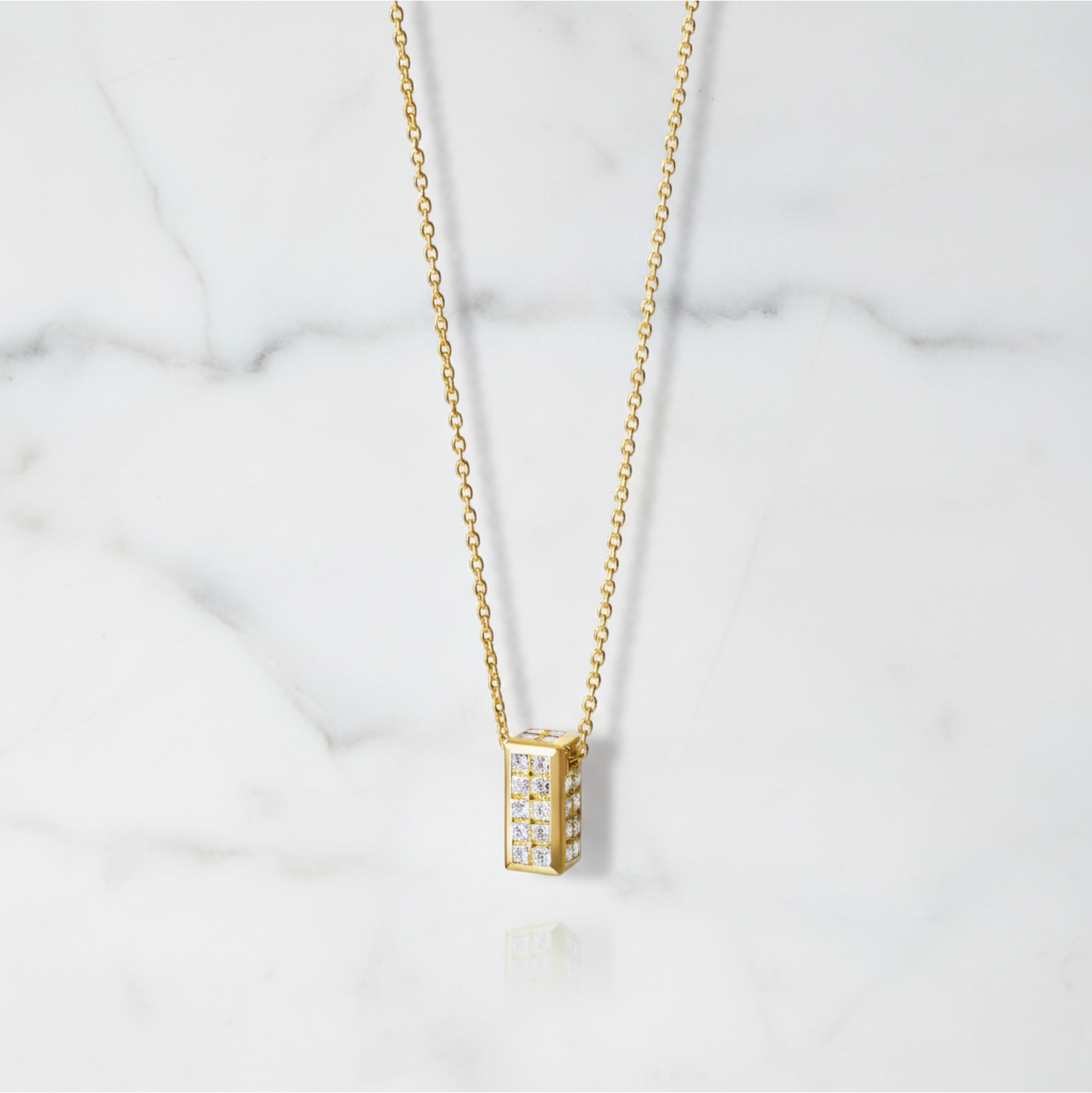 Minimal Box Pendant Necklace | Lab Grown Diamond | 14K Yellow Gold Rectangle Drop Design