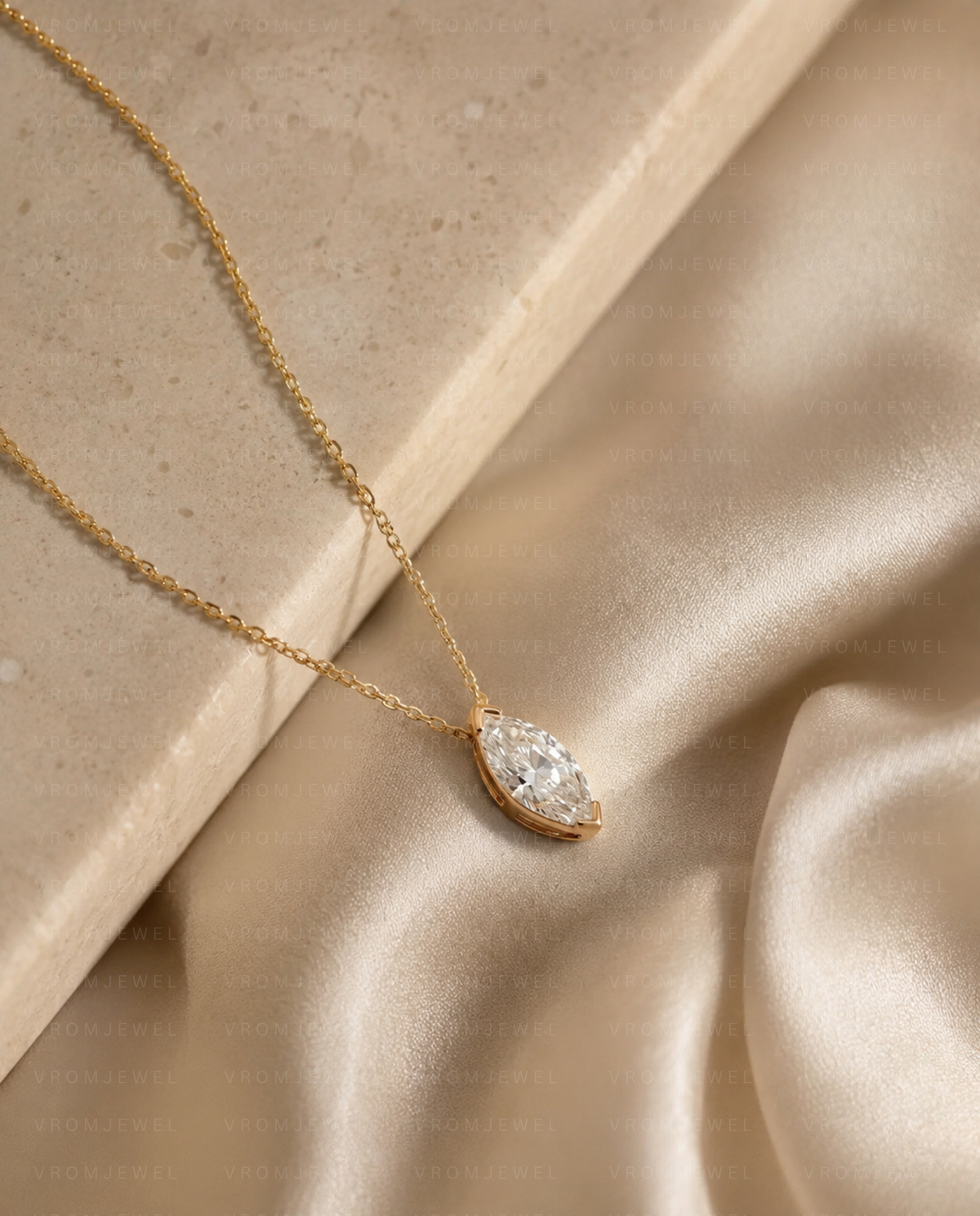 Marquise Cut Pendant Necklace | Lab Grown Diamond | 14K Yellow Gold Minimalist