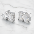 Emerald and Pear Duo Stud Earrings | Lab Grown Diamond | 14K Yellow Gold Modern Design