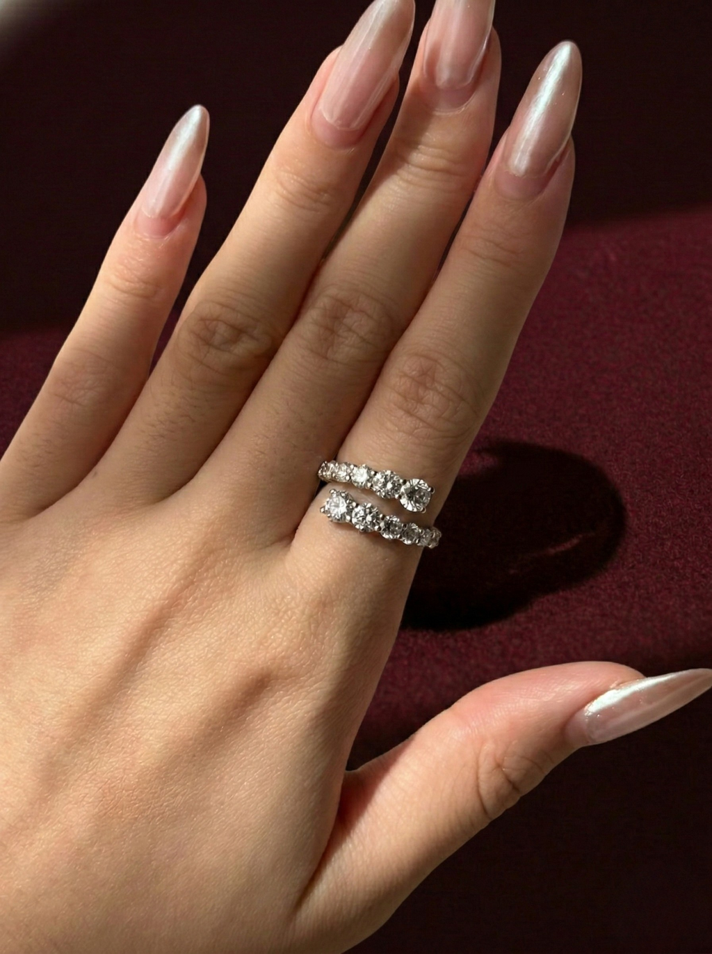 Round Lab Grown Diamond Crossover Ring, Open Wrap Diamond Ring, 2 Carat Diamond Statement Ring, Curved Diamond Ring, 14K Gold Ring