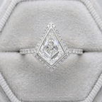 Art Deco Kite Cut Halo Ring | Lab Grown Diamond | 14K Yellow Gold Geometric Design