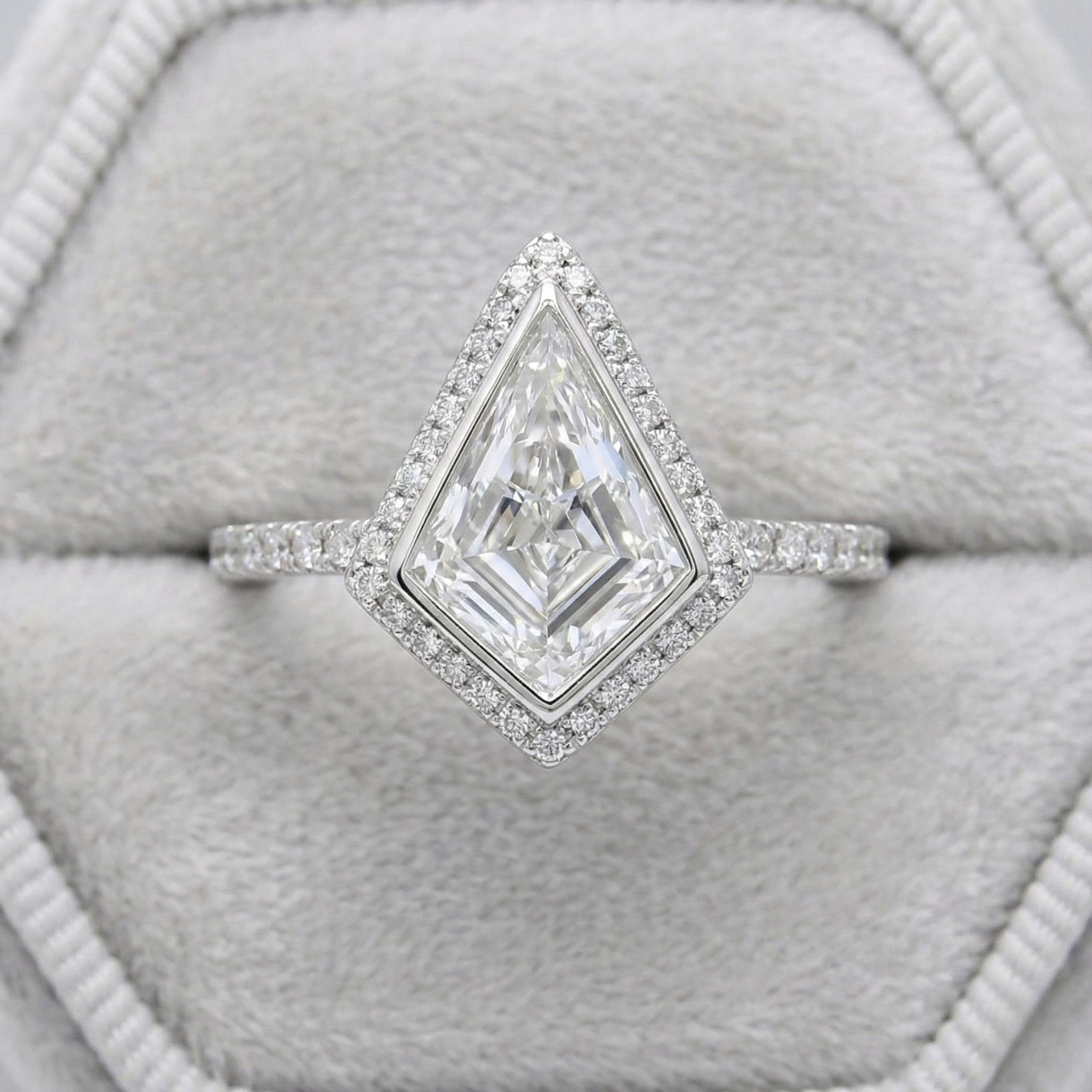 Art Deco Kite Cut Halo Ring | Lab Grown Diamond | 14K Yellow Gold Geometric Design