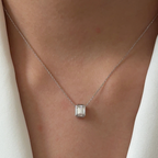 Bezel Set Emerald Cut Pendant Necklace | Lab Grown Diamond | 14K Yellow Gold minimalist