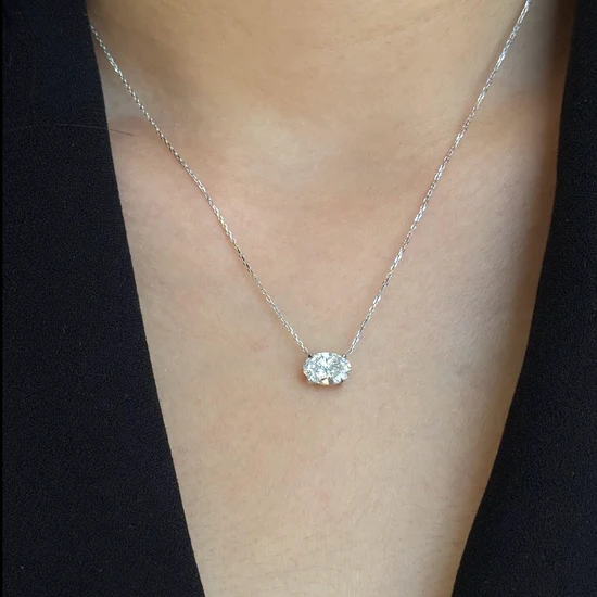 Oval Cut East West Pendant Necklace | Lab Grown Diamond | 14K Yellow Gold Minimalist