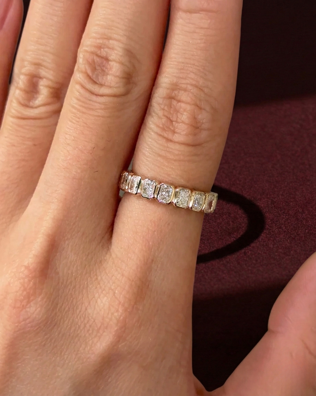 Radiant Diamond Half Eternity Band, Bezel Set Radiant Cut Diamond Wedding Band, Radiant Diamond Anniversary Ring, Stackable Diamond Band.