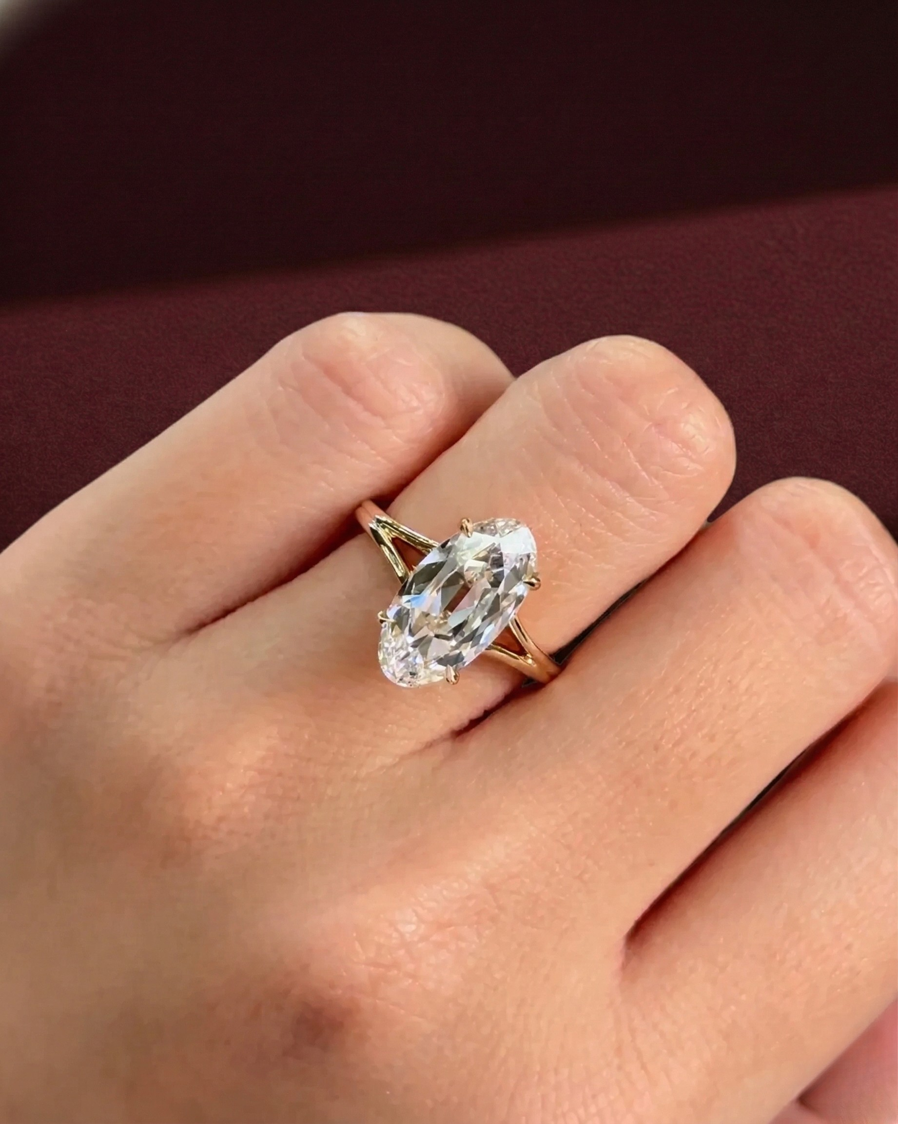 Moval Diamond Engagement Ring, Moval Cut Diamond Solitaire Ring, Elongated Oval Marquise Diamond Ring, Unique Diamond Engagement Ring.