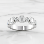 Bezel Set Emerald & Round Cut Band | Lab Grown Diamond | 14K Yellow Gold Minimal Style