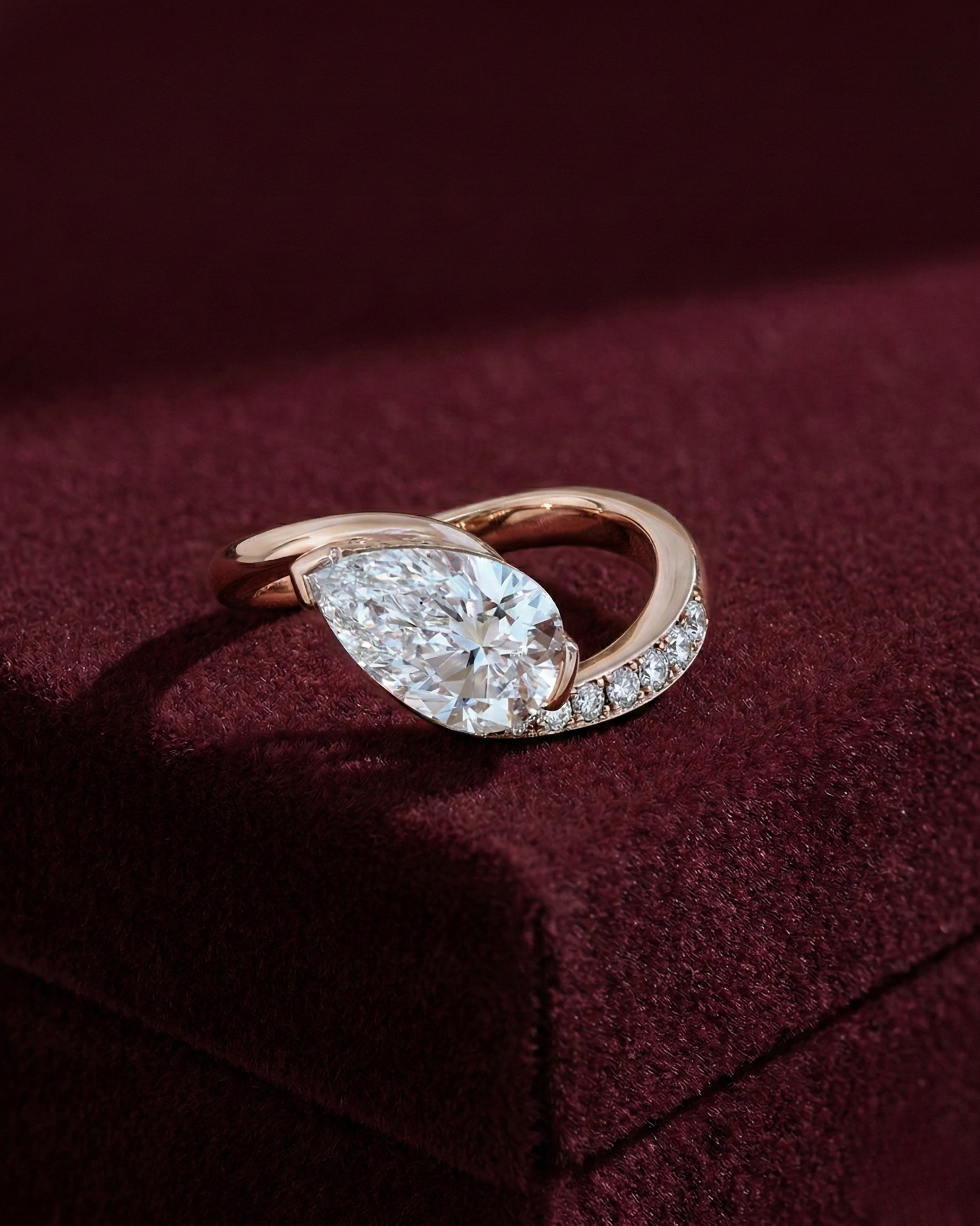 Pear Shape Diamond Floater Engagement Ring, Half Bezel Pear Diamond Ring, Minimalist Pear Diamond Ring, Pear Diamond Promise Ring.