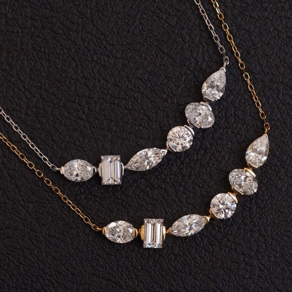 Dainty Floating Mixed Shape Necklace | Lab Grown Diamond | 14K Yellow Gold Minimalist Pendant