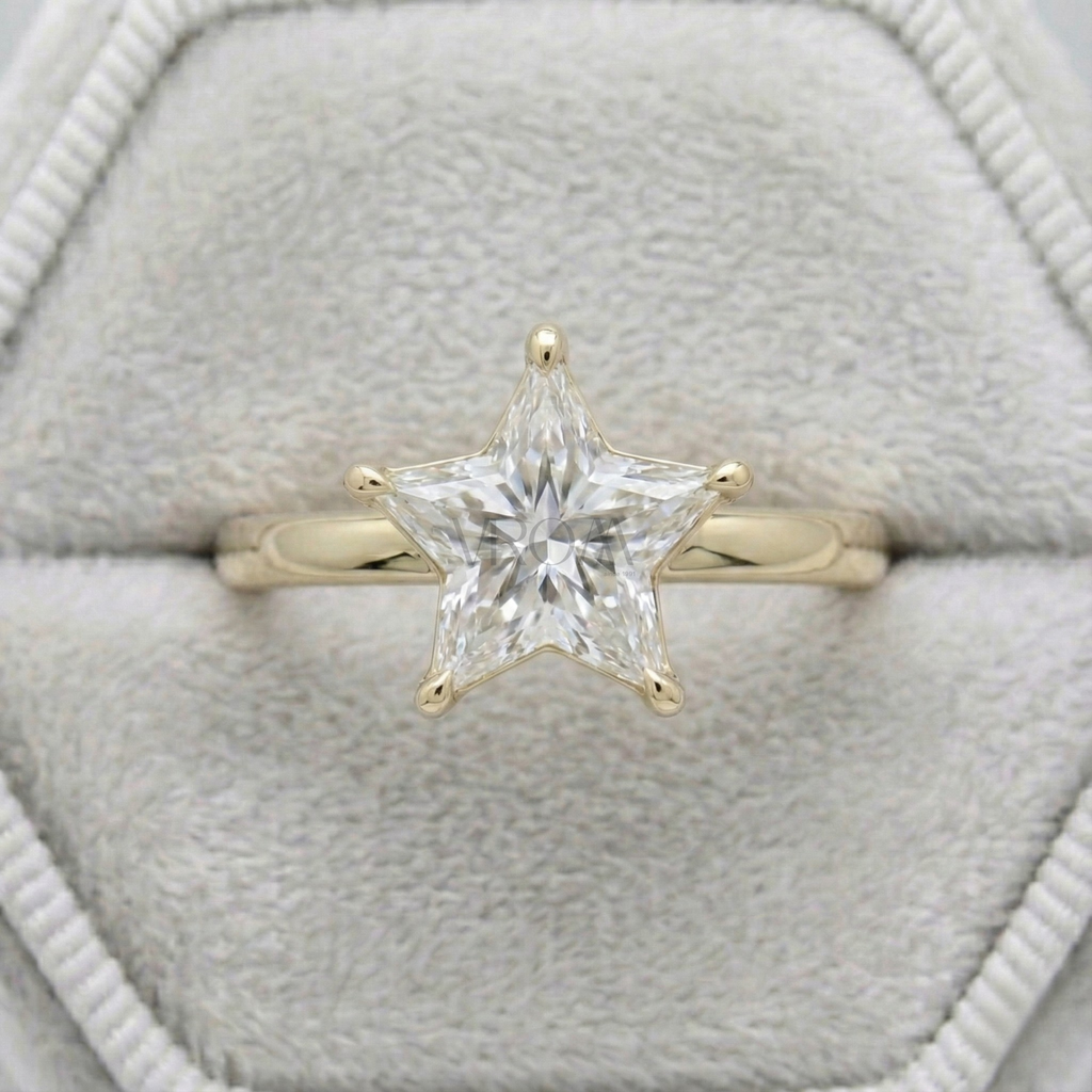 Star Cut Diamond Ring Modern Design | Lab Grown Diamond | 14K Yellow Gold