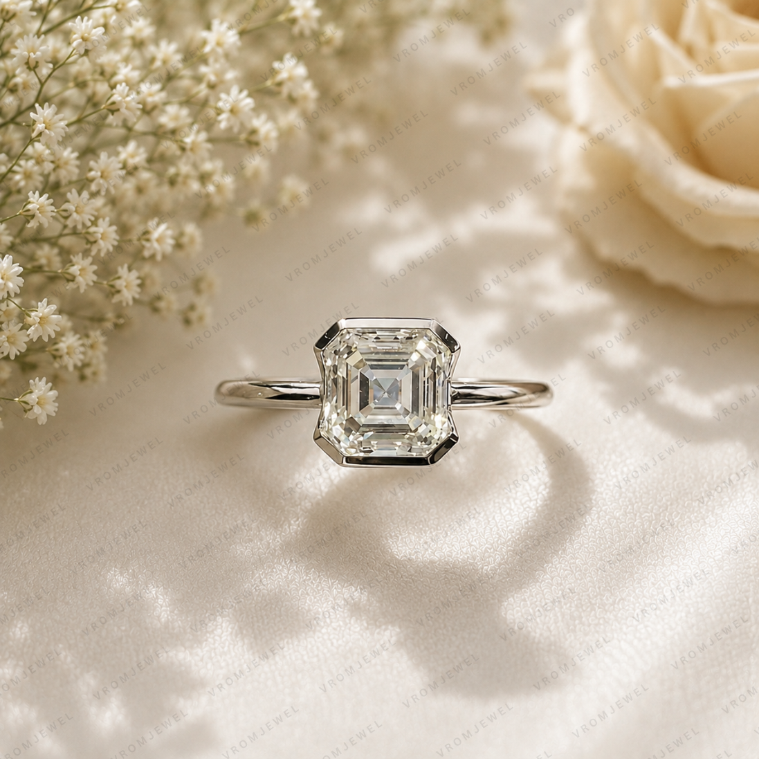 Asscher Cut Lab Grown Diamond Solitaire Engagement Ring, IGI Certified, 10K 14K 18K Gold