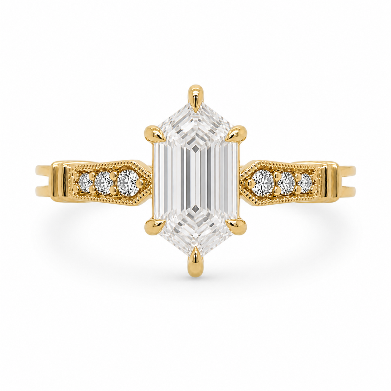 Hexagon Diamond Signet Ring, Hexagon Lab Grown Diamond Ring, Modern Geometric Gold Ring, Statement Diamond Ring, Unique Signet Ring