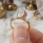 Marquise Lab Grown Diamond & Pink Sapphire Two Stone Ring in 14K or 18K Gold