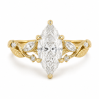 Marquise Diamond Nature Inspired Ring, Marquise Lab Grown Diamond Ring, Floral Diamond Engagement Ring, Leaf Inspired Gold Ring, Unique Ring