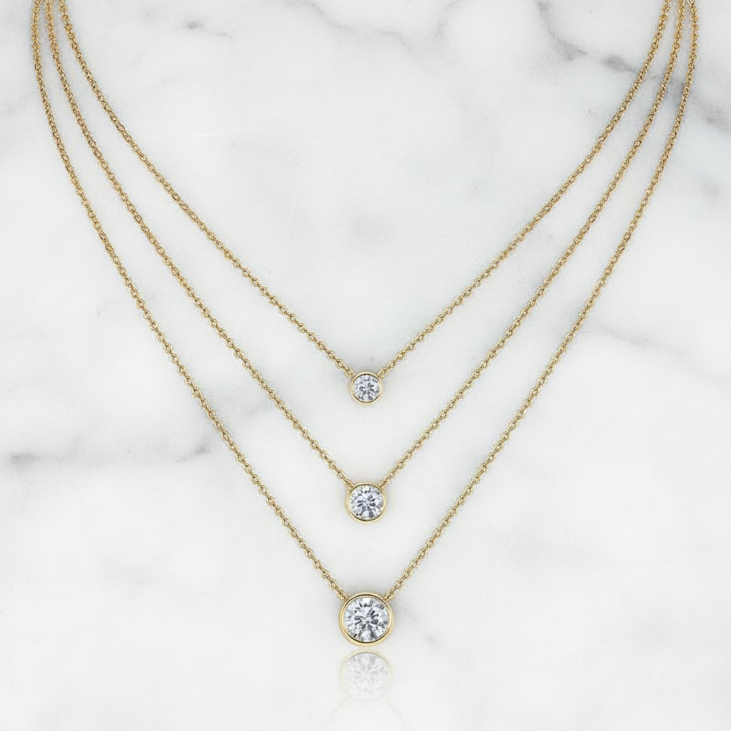 Dainty Round Pendant Necklace Bezel Set | Lab Grown Diamond | 14K Yellow Gold Classic Style