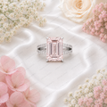 Pink Emerald Cut Lab Grown Diamond Engagement Ring, Split Shank Diamond Ring, Pink Diamond Ring, Pavé Setting, 10K 14K 18K Gold