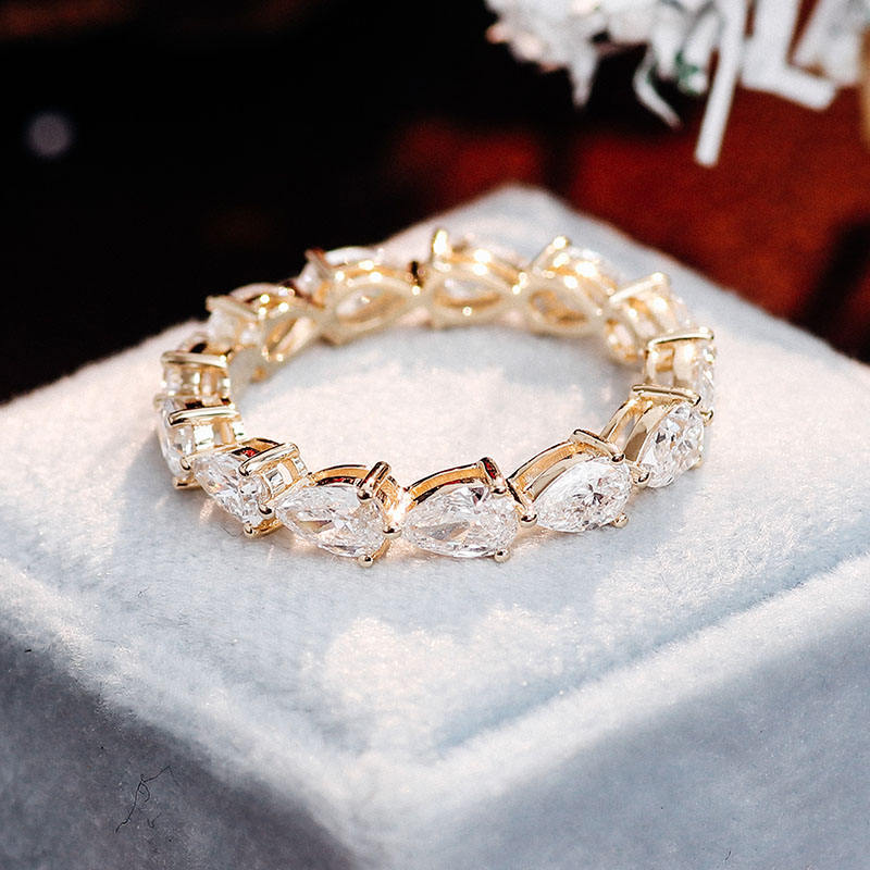 Modern Pear Cut Eternity Ring East West Style | Lab Grown Diamond | 14K Yellow Gold