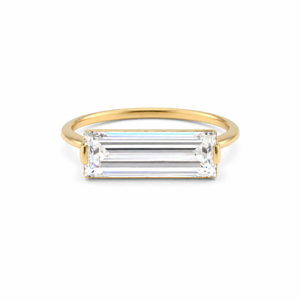 Elongated Baguette Lab Grown Diamond Ring | 2 CT | East West Setting | 14K Gold Minimalist Ring