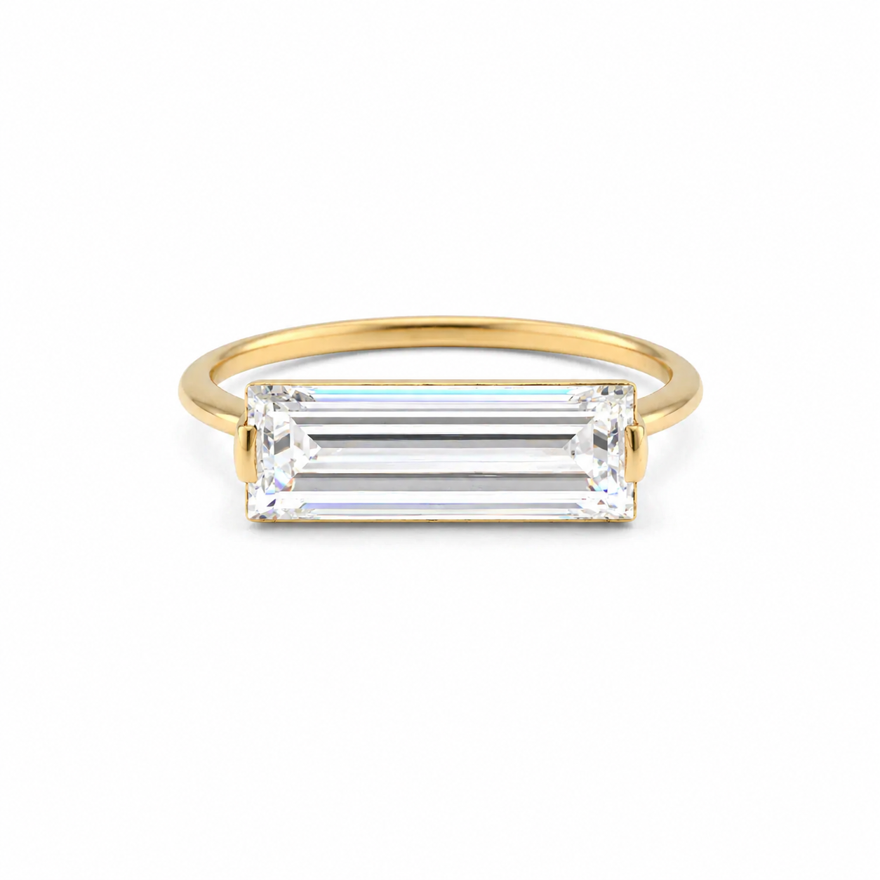 Elongated Baguette Lab Grown Diamond Ring | 2 CT | East West Setting | 14K Gold Minimalist Ring