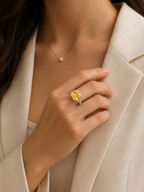 Yellow Cushion Lab Grown Diamond Ring, Cushion Cut Engagement Ring, Three Stone Diamond Ring, Solid Gold Diamond Ring, Yellow Diamond Ring