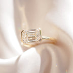 Emerald Cut Half Bezel East West Ring | Lab Grown Diamond | 14K Yellow Gold Modern Design