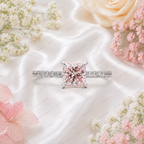 Pink Princess Cut Lab Grown Diamond Engagement Ring, Pavé Diamond Band, Minimalist Pink Diamond Ring, Elegant Bridal Ring, 10K 14K 18K Gold