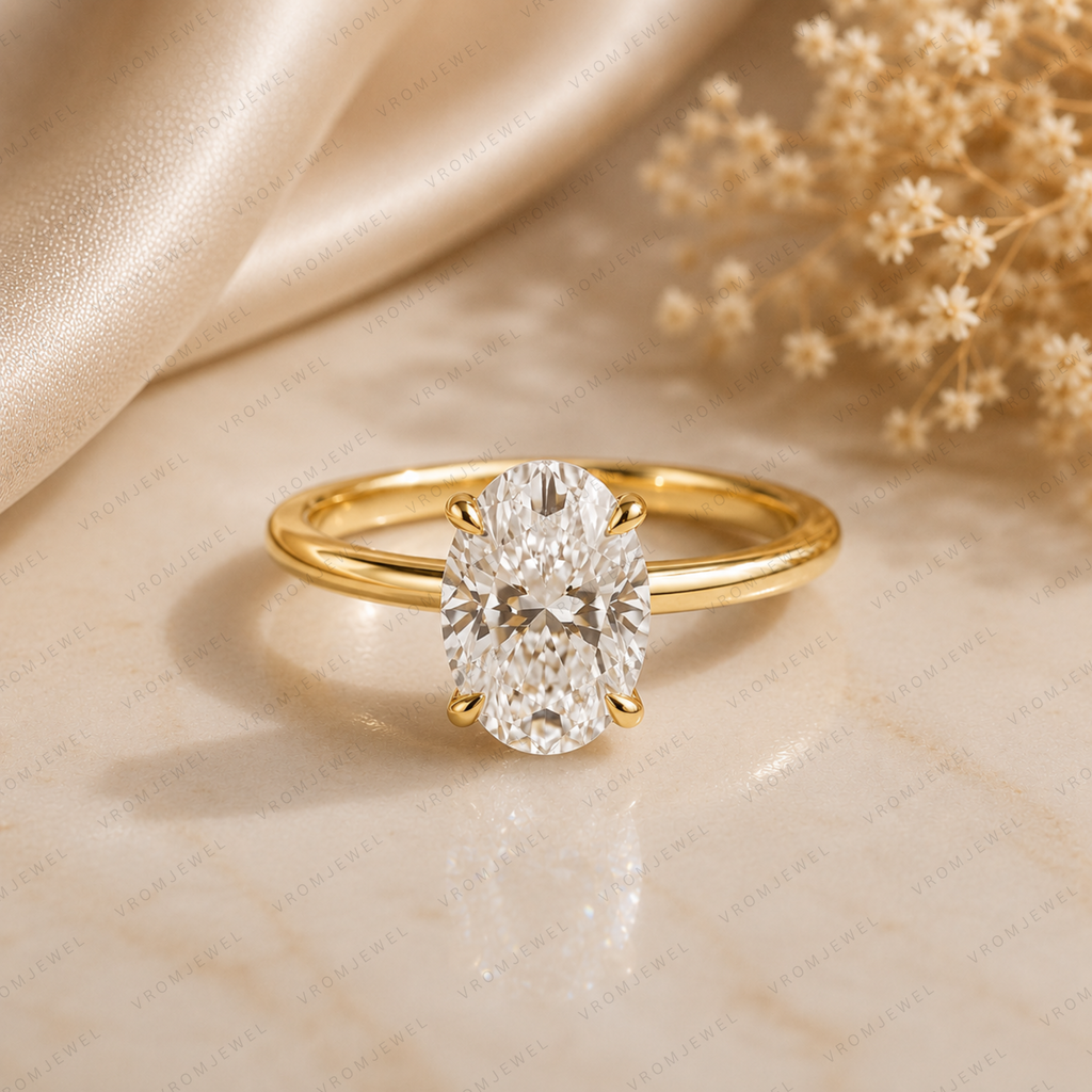 Oval Lab Grown Diamond Solitaire Engagement Ring in Solid 14K Gold