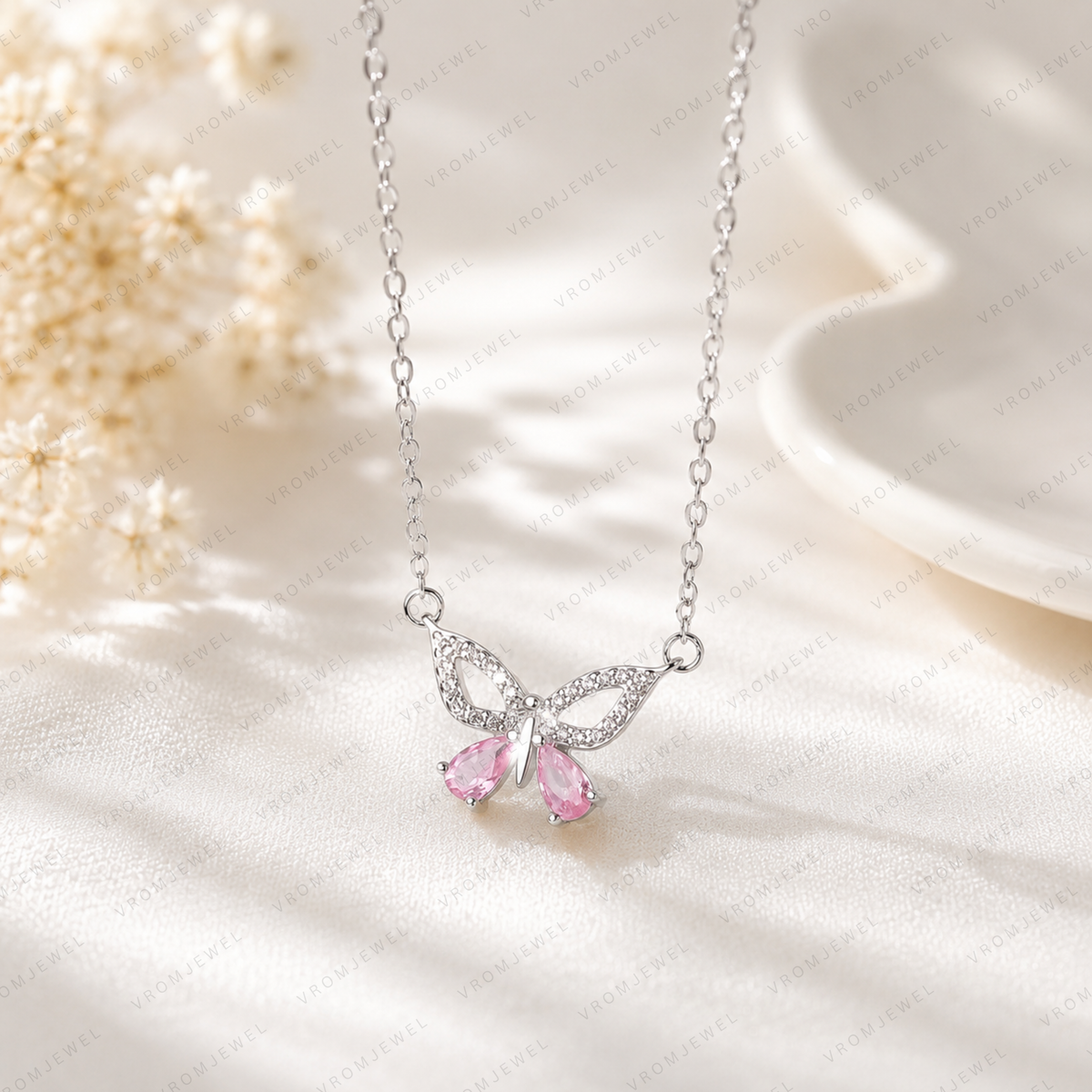 Butterfly Lab Grown Diamond Necklace, Hollow Butterfly Pendant, Solid Gold Butterfly Necklace, Nature Inspired Necklace, Minimalist Necklace