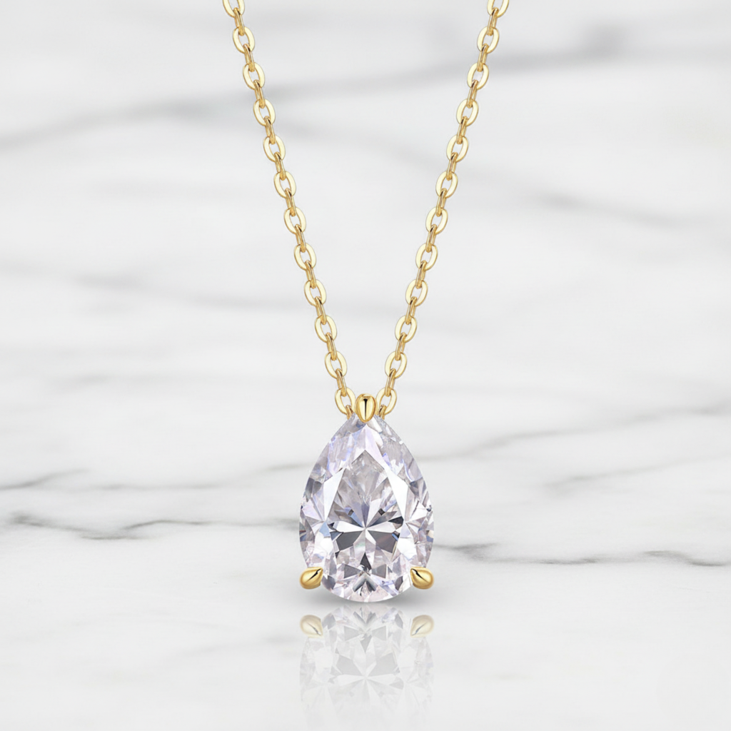 Dainty Pear Pendant Necklace | Lab Grown Diamond | 14K Yellow Gold Modern Style