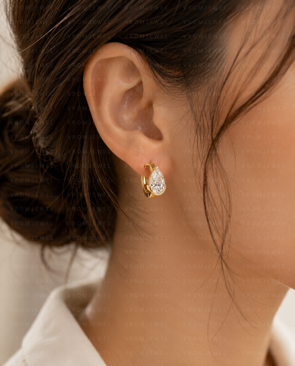 Pear Diamond Hoop Drop Earrings, Pear Lab Grown Diamond Earrings, Dangle Diamond Hoop Earrings, Gold Drop Earrings, Bridal Diamond Earrings