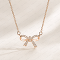 Bow Diamond Necklace, Lab Grown Diamond Bow Pendant, Solid Gold Bow Necklace, Minimalist Ribbon Necklace, Cute Diamond Necklace