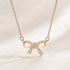 Bow Diamond Necklace, Lab Grown Diamond Bow Pendant, Solid Gold Bow Necklace, Minimalist Ribbon Necklace, Cute Diamond Necklace