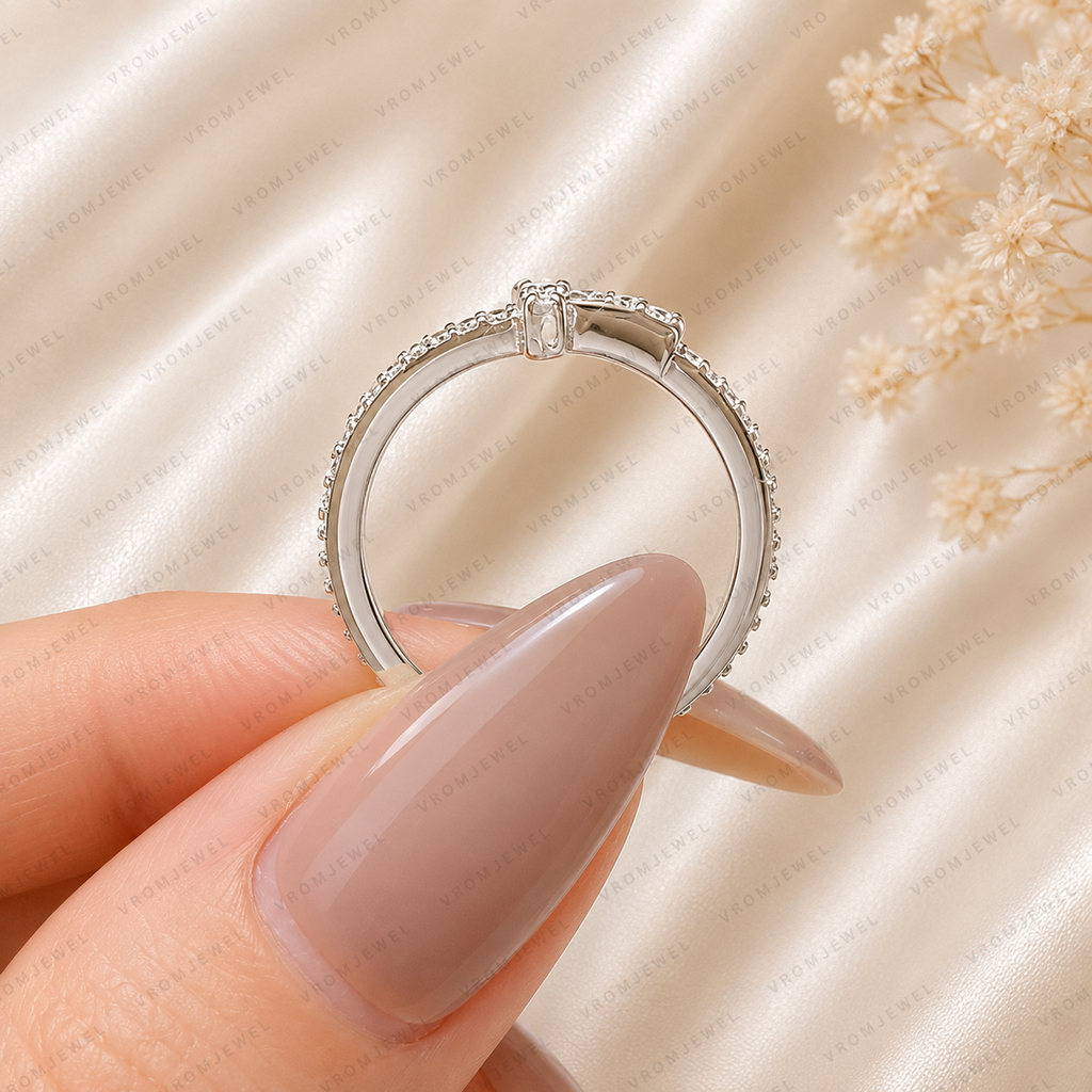 Lab Grown Diamond Cross Over Engagement Ring, Pavé Diamond Band, Crossover Solitaire Ring, IGI Certified, 10K 14K 18K Gold