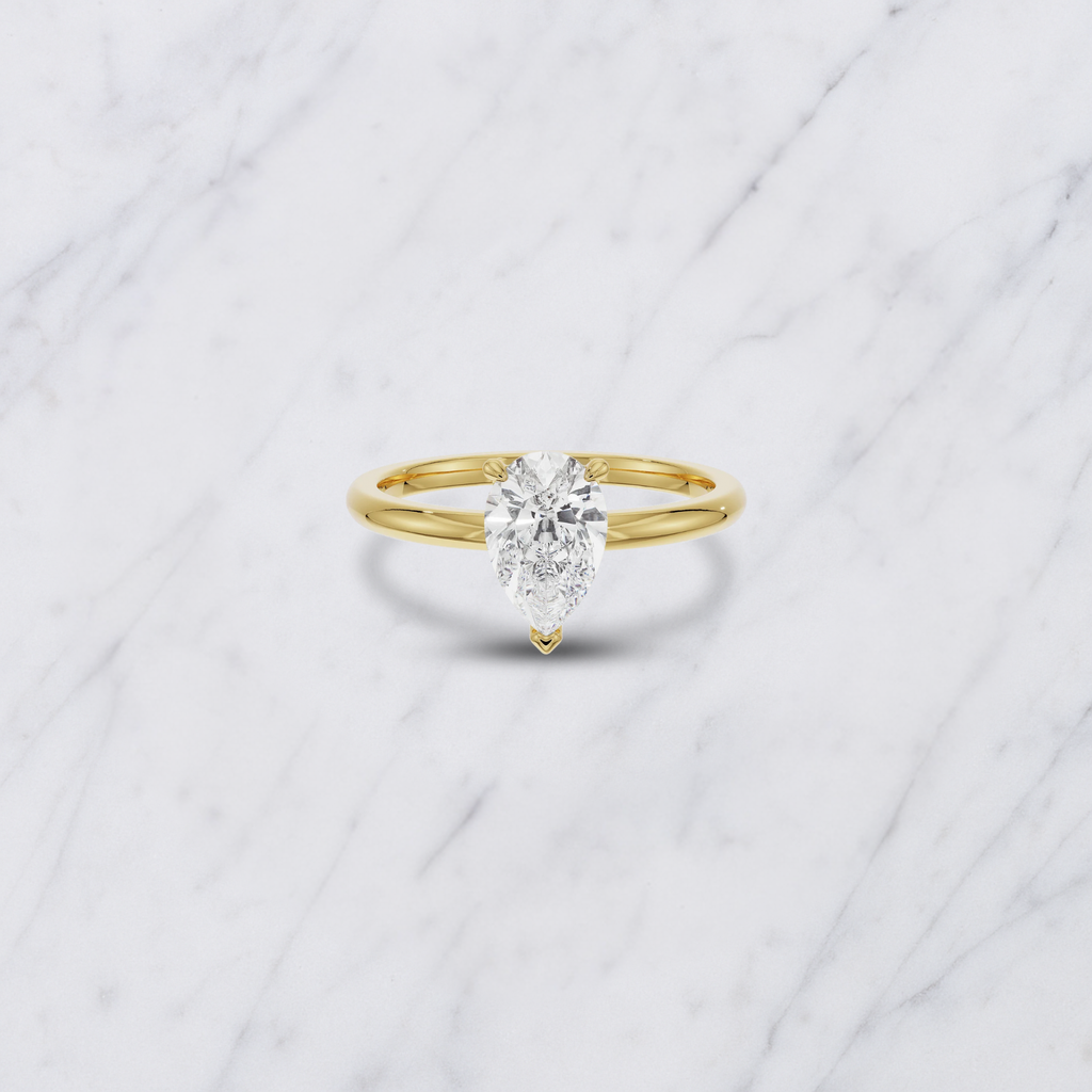 Pear Cut Lab Grown Diamond Solitaire Engagement Ring in Solid 14K Gold
