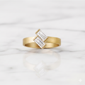 Baguette Cut Ring Matte Finish Semi Bezel | Lab Grown Diamond | 14K Yellow Gold