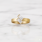 Baguette Cut Ring Matte Finish Semi Bezel | Lab Grown Diamond | 14K Yellow Gold