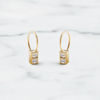 Geometric Rectangle Box Drop Earrings | Lab Grown Diamond | 14K Yellow Gold Modern Style